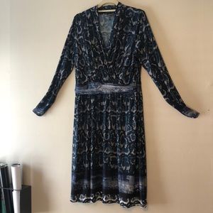 Teal Printed Dress with V neck line